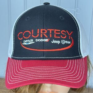 Courtesy Chrysler Dodge Jeep RAM Trucker Hat Cap Mesh Red White Black Embroidery